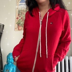 Red tommy hilfiger zip up jacket